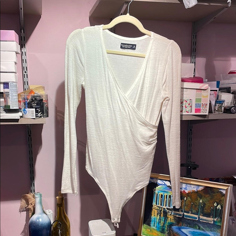 Cream Long Sleeve Wrap Bodysuit